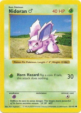 Nidoran♂ 55/102 Common Base Set Shadowless Pokemon Card