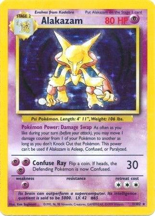 Alakazam 1/102 Holo Rare Base Set Unlimited Pokemon Card