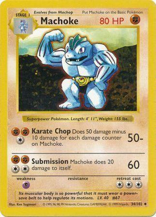 Machoke 34/102 Uncommon Base Set Shadowless Pokemon Card