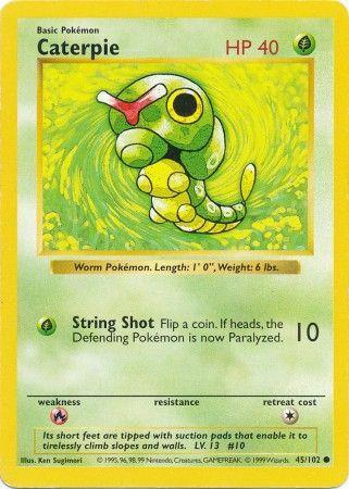 Caterpie 45/102 Common Base Set Shadowless Pokemon Card