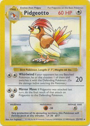 Pidgeotto 22/102 Rare Base Set Shadowless Pokemon Card
