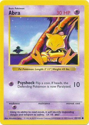 Abra 43/102 Common Base Set Shadowless Pokemon Card