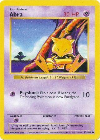 Abra 43/102 Common Base Set Shadowless Pokemon Card