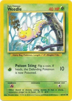 Weedle 69/102 Common Base Set Unlimited Pokemon Card