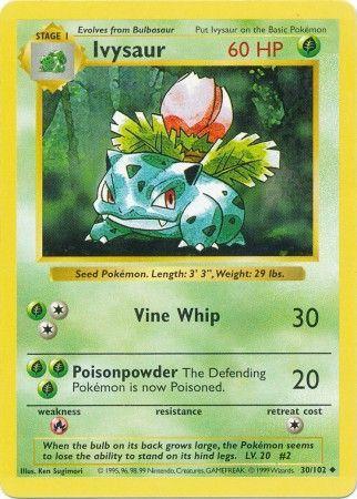 Ivysaur 30/102 Uncommon Base Set Shadowless Pokemon Card