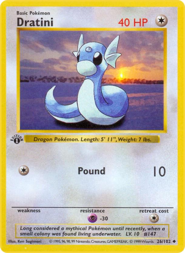 Dratini 26/102 Uncommon Base Set 1st Edition Pokemon Card