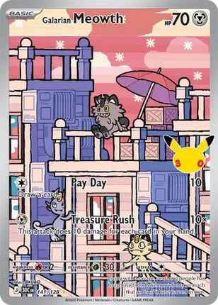 Galarian Meowth 141/128 Illustration Rare 30th Celebration Pokemon Card