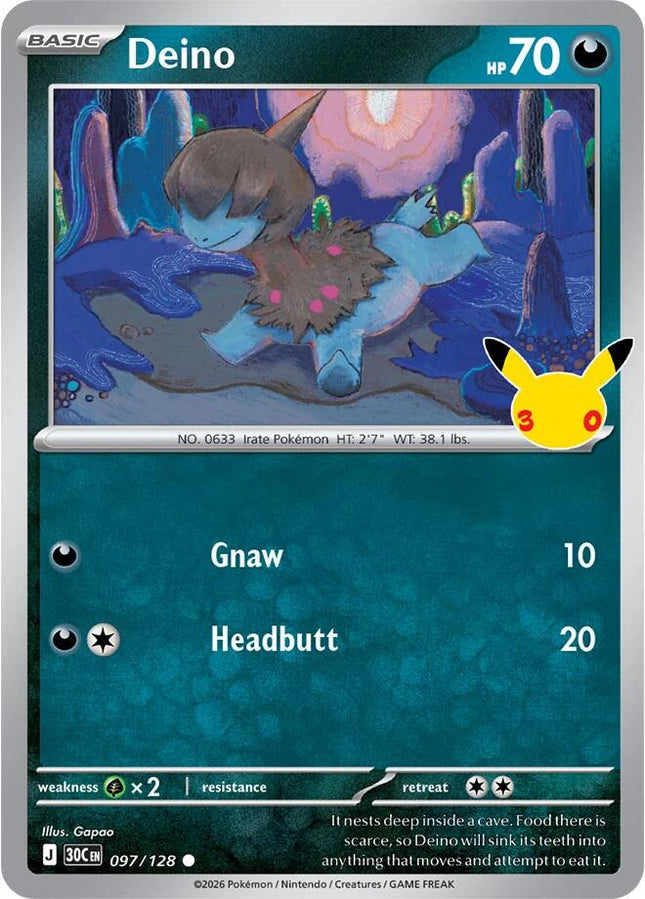 Deino 097/128 Anniversary Holo 30th Celebration Pokemon Card