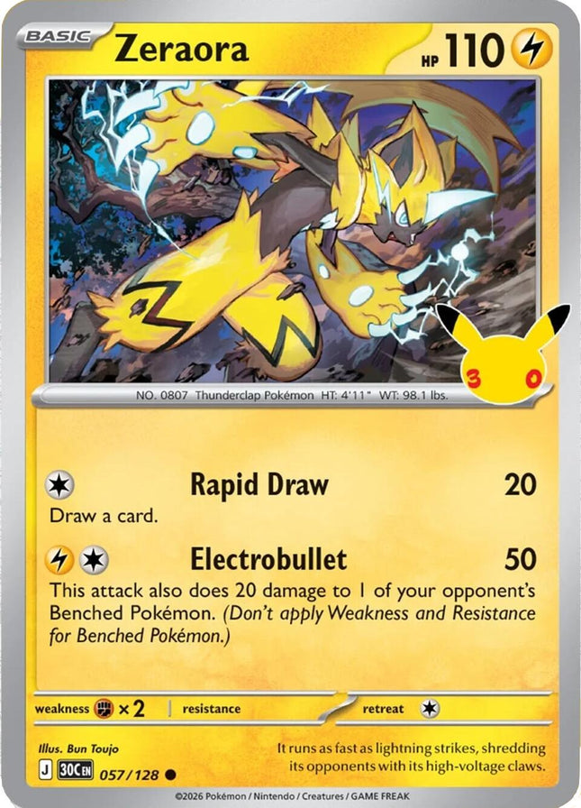 Zeraora 057/128 Anniversary Holo 30th Celebration Pokemon Card