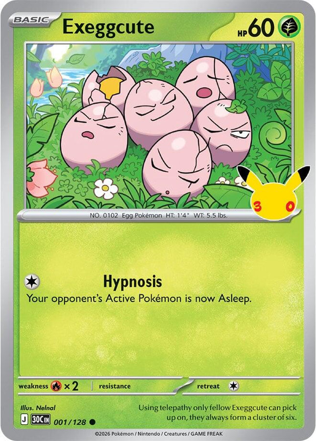 Exeggcute 001/128 Anniversary Holo 30th Celebration Pokemon Card