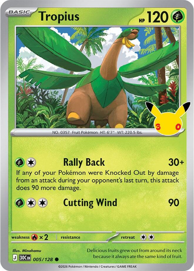 Tropius 005/128 Anniversary Holo 30th Celebration Pokemon Card
