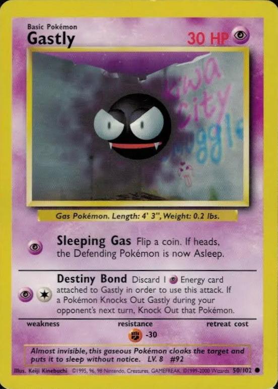 Gastly 50/102 Common Base Set 4th Print 1999–2000 Pokemon Card