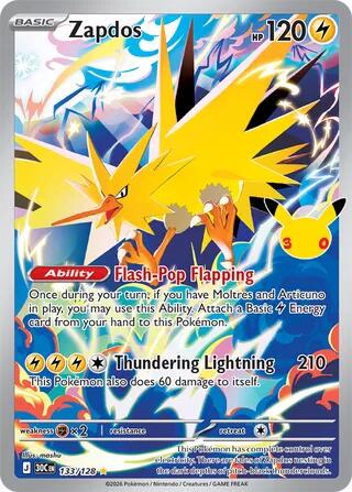 Zapdos 133/128 Illustration Rare 30th Celebration Pokemon Card
