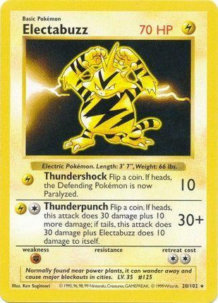 Electabuzz 20/102 Rare Base Set Shadowless Pokemon Card