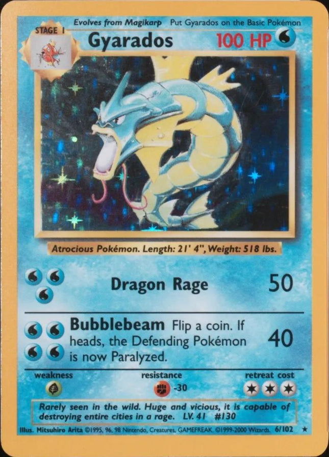 Gyarados 6/102 Holo Rare Base Set 4th Print 1999–2000 Pokemon Card
