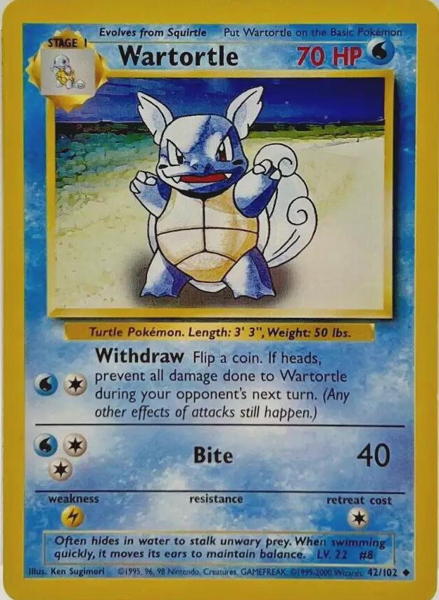 Wartortle 42/102 Uncommon Base Set 4th Print 1999–2000 Pokemon Card