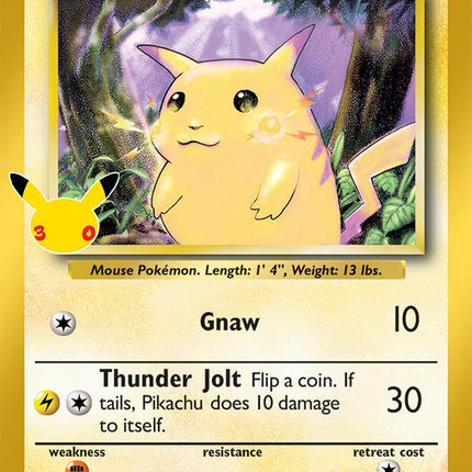 Pikachu 58/102 30th Anniversary Classic Collection Holo 30th Celebration Pokemon Card