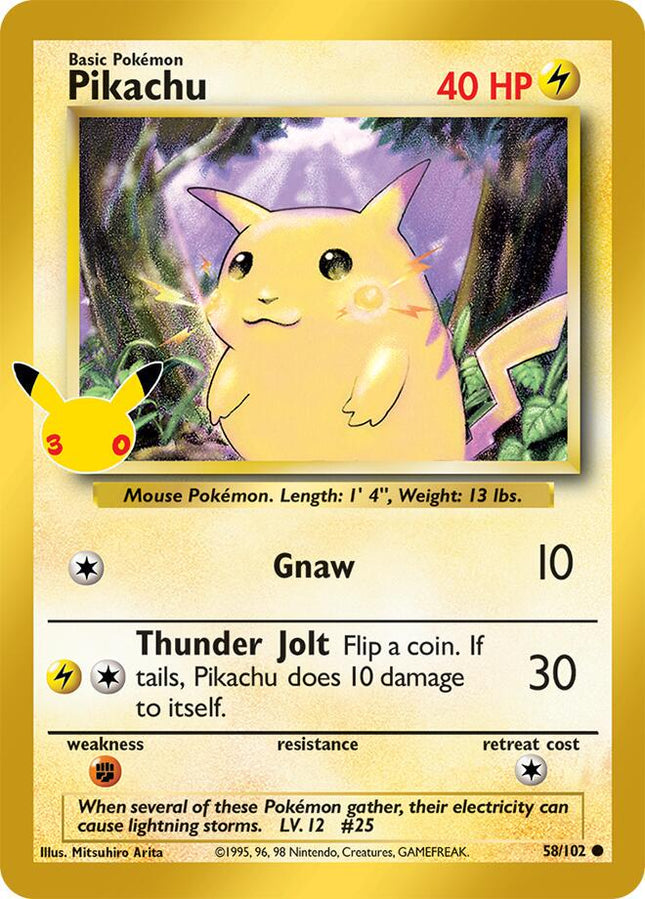 Pikachu 58/102 30th Anniversary Classic Collection Holo 30th Celebration Pokemon Card