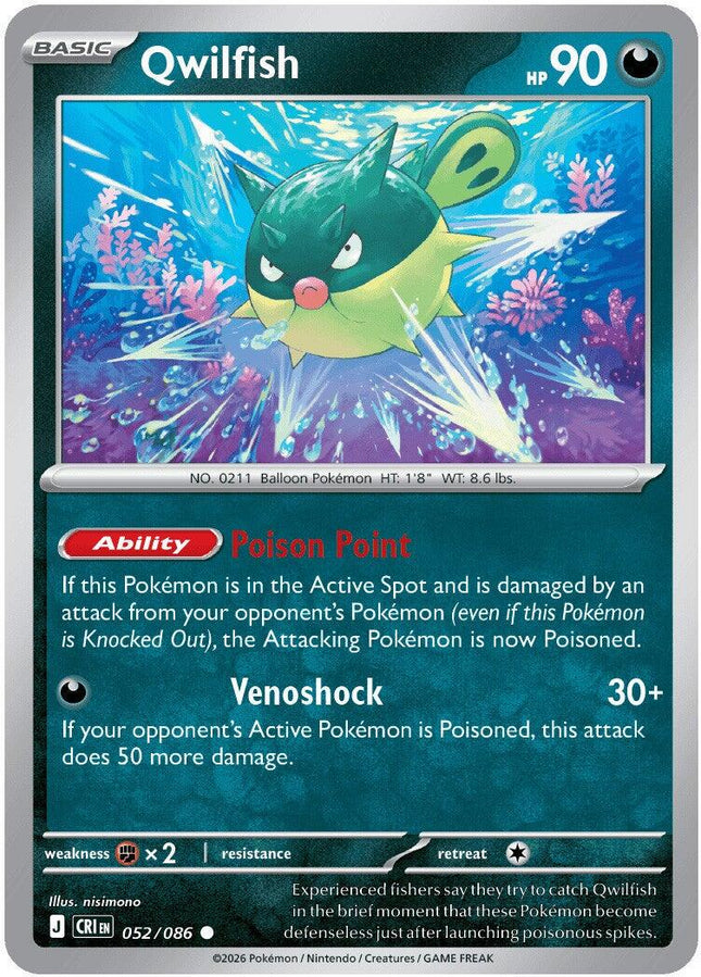 Qwilfish 052/086 Reverse Holo Chaos Rising Pokemon Card