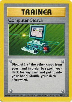 Computer Search 71/102 Rare Base Set Shadowless Pokemon Card