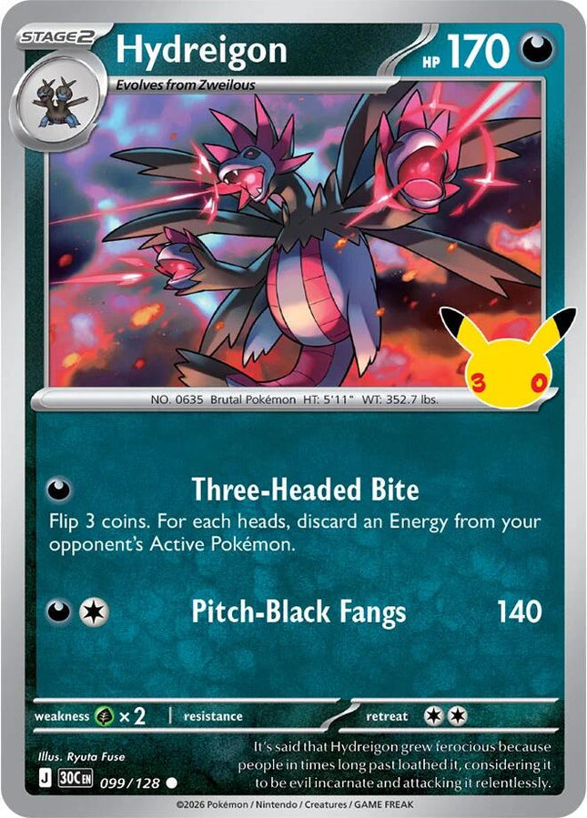 Hydreigon 099/128 Anniversary Holo 30th Celebration Pokemon Card