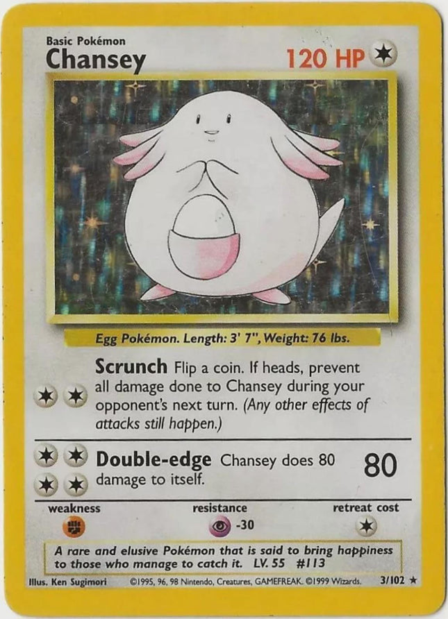 Chansey 3/102 Holo Rare Base Set Unlimited Pokemon Card