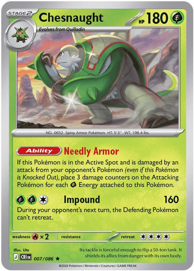 Chesnaught 007/086 Reverse Holo Chaos Rising Pokemon Card