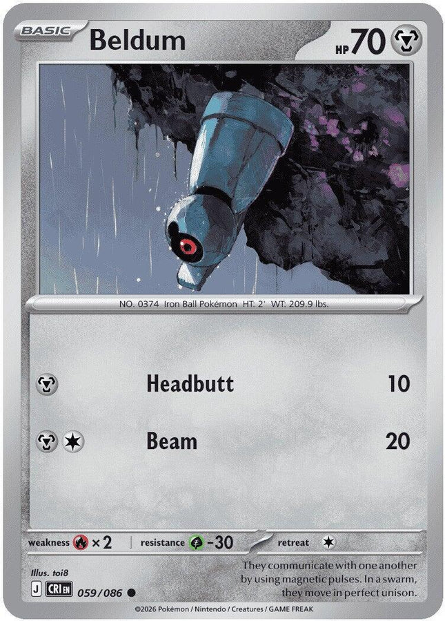 Beldum 059/086 Reverse Holo Chaos Rising Pokemon Card
