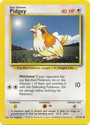 Pidgey 57/102 Common Base Set Unlimited Pokemon Card