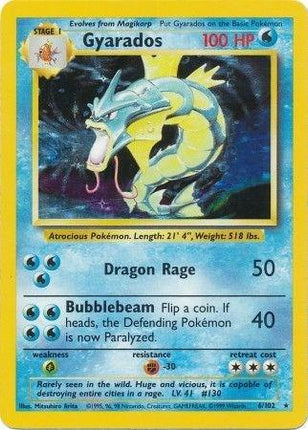 Gyarados 6/102 Holo Rare Base Set Unlimited Pokemon Card