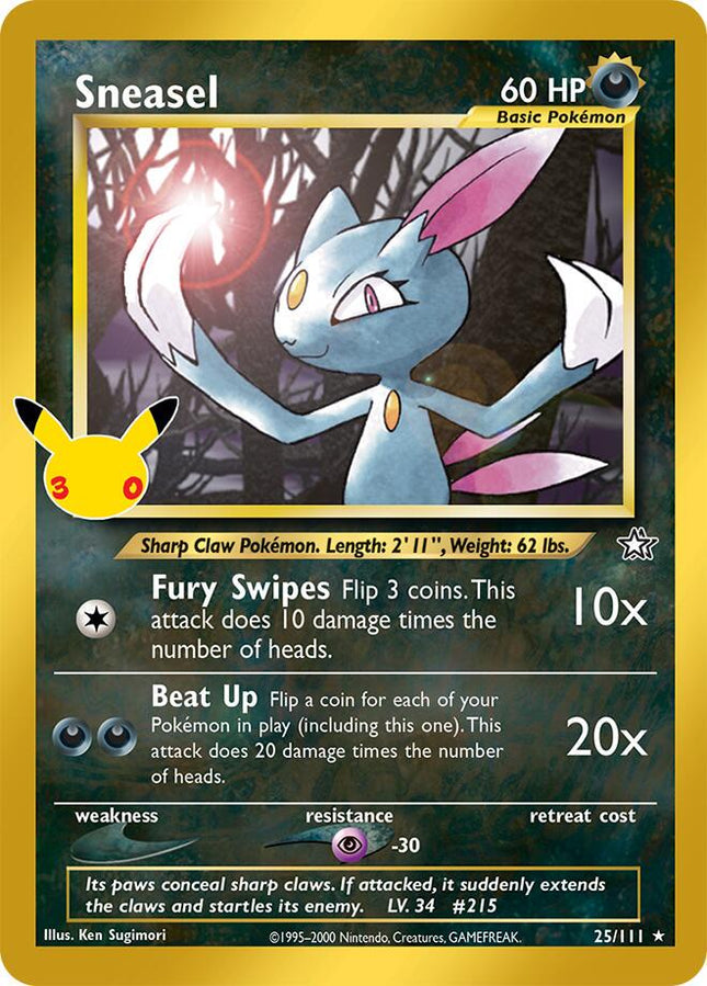 Sneasel 25/111 30th Anniversary Classic Collection Holo 30th Celebration Pokemon Card