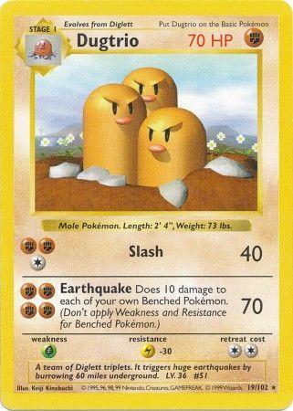 Dugtrio 19/102 Rare Base Set Shadowless Pokemon Card
