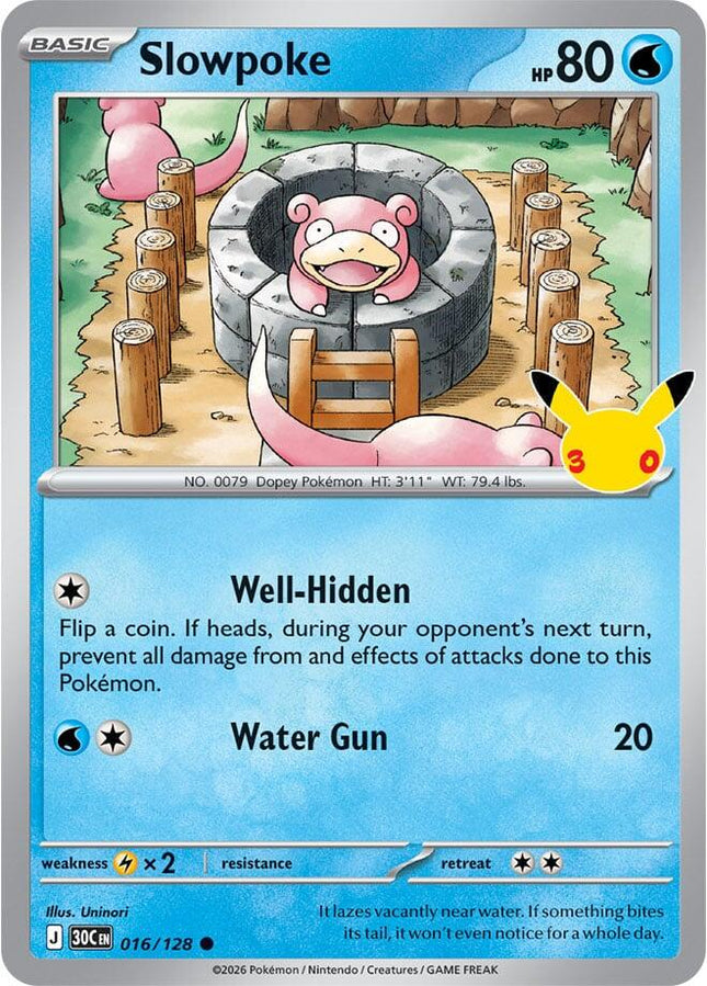 Slowpoke 016/128 Anniversary Holo 30th Celebration Pokemon Card