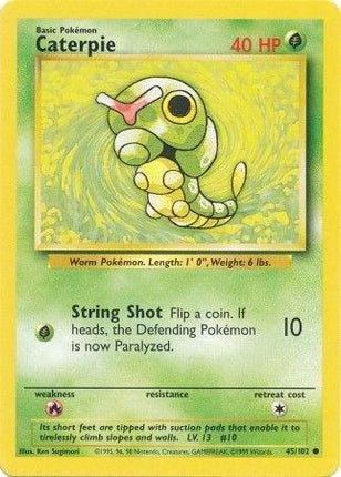 Caterpie 45/102 Common Base Set Unlimited Pokemon Card