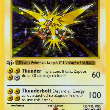 Zapdos 16/102 Holo Rare Base Set 1st Edition Pokemon Card