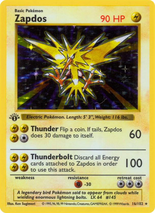 Zapdos 16/102 Holo Rare Base Set 1st Edition Pokemon Card