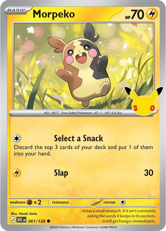 Morpeko 061/128 Anniversary Holo 30th Celebration Pokemon Card