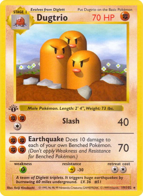 Dugtrio 19/102 Rare Base Set 1st Edition Pokemon Card