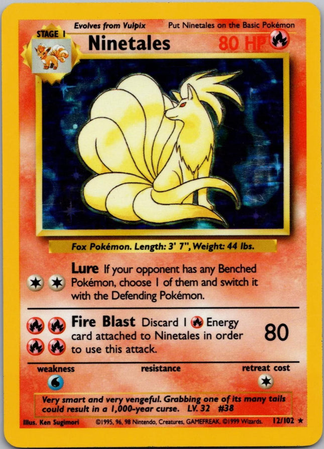 Ninetales 12/102 Holo Rare Base Set Unlimited Pokemon Card