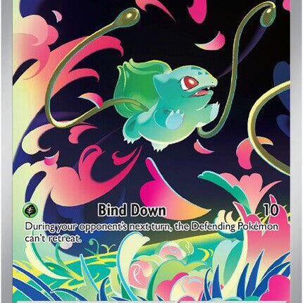 Pokémon trading card featuring Bulbasaur with colorful design