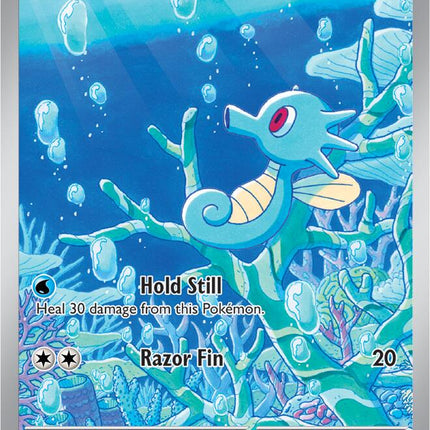 Pokémon trading card featuring Horsea with underwater design