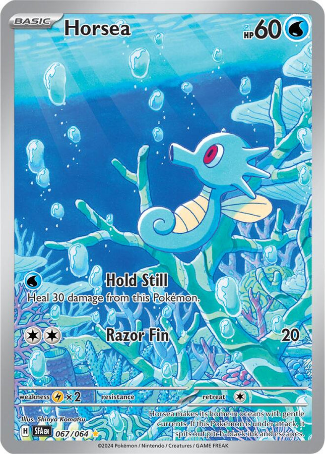 Pokémon trading card featuring Horsea with underwater design