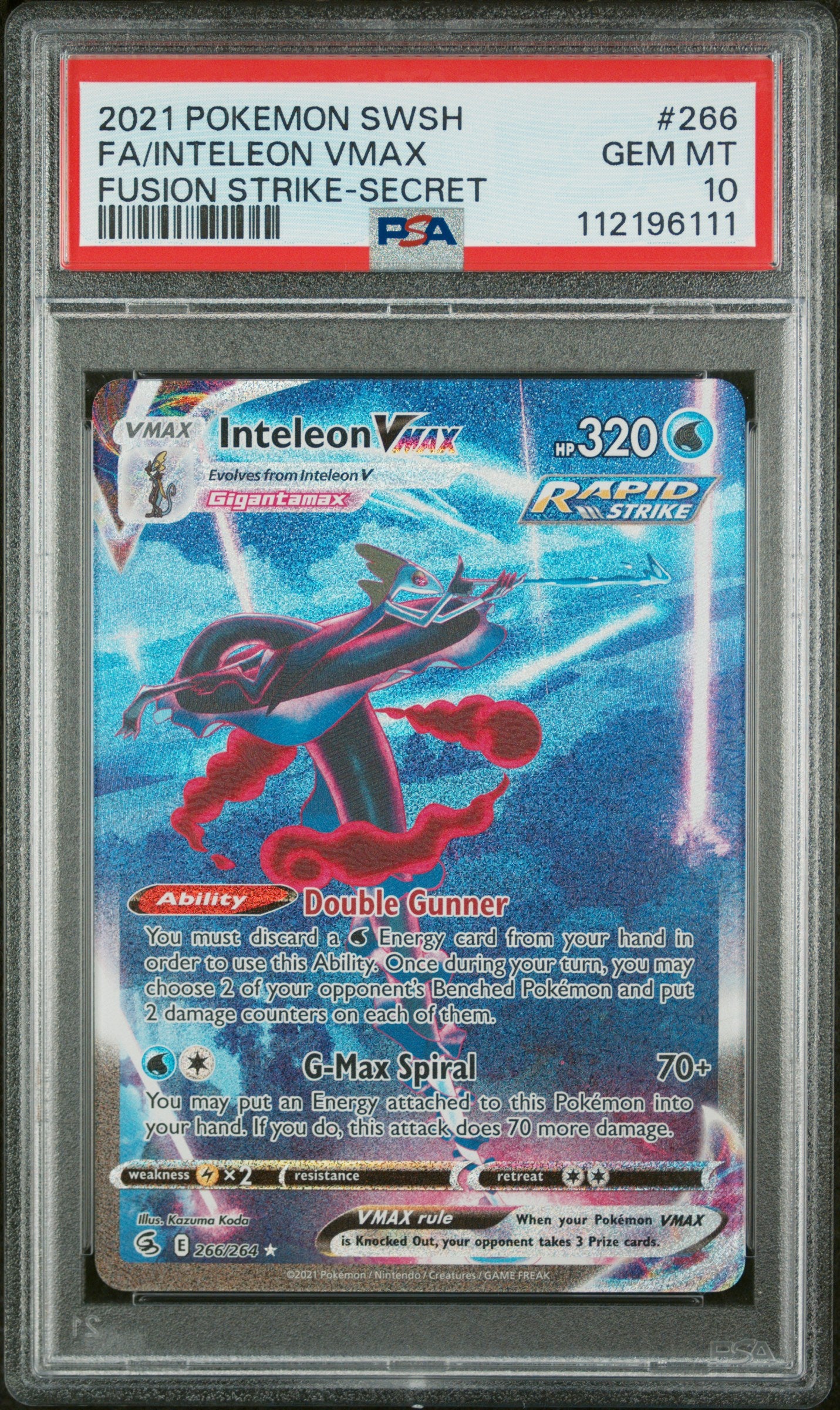 rare pokemon cards in fusion strike Inteleon VMAX 266/264 PSA 10 Secret Rare Pokémon Card