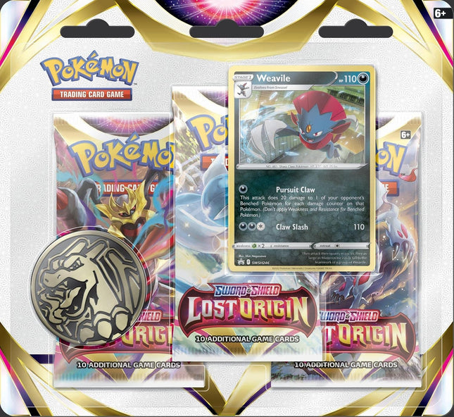 Pokémon TCG Lost Origin Triple Blister – Weavile Promo | 3 Booster Packs | English