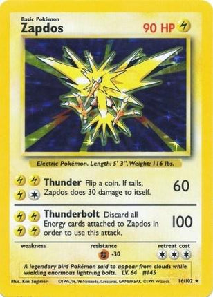 Zapdos 16/102 – Holo Rare | Base Set Unlimited | Pokémon TCG English