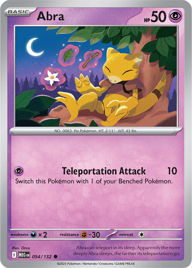 Abra 054/132 Reverse Holo Mega Evolution Pokemon Card