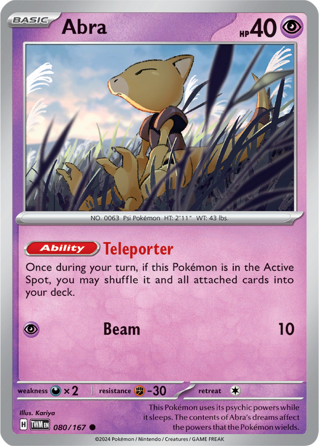 Abra 080/167 Reverse Holo Twilight Masquerade Pokemon Card