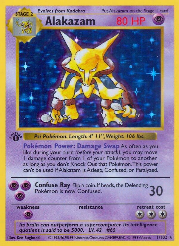 Alakazam 1/102 Holo Rare Base Set 1st Edition Pokemon Card