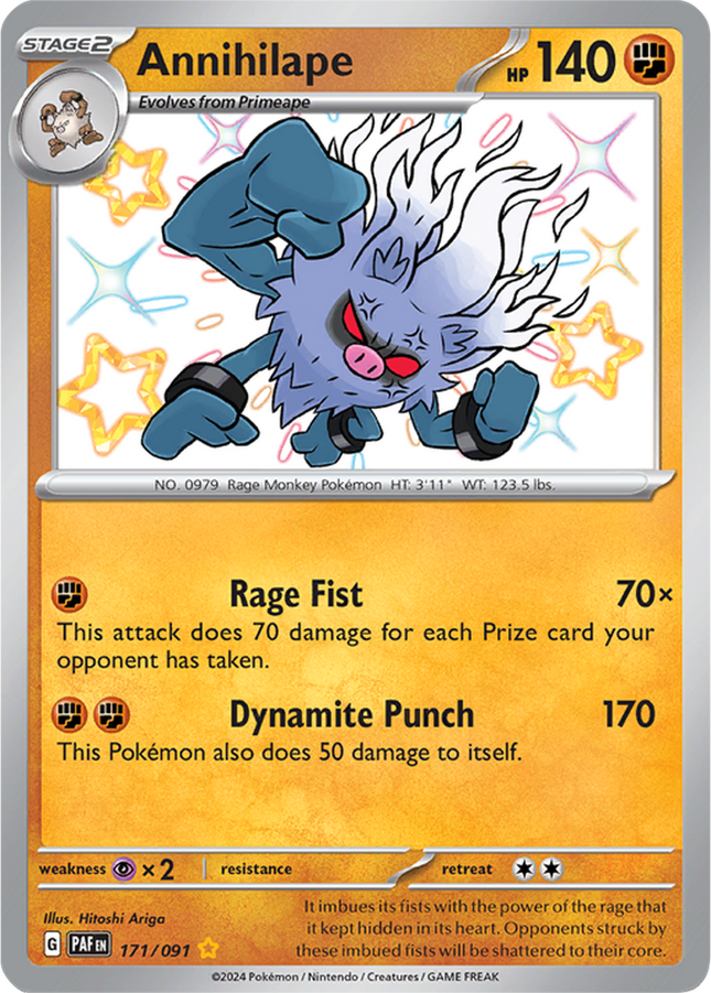 Annihilape 171/091 Shiny Rare Paldean Fates Pokemon Card