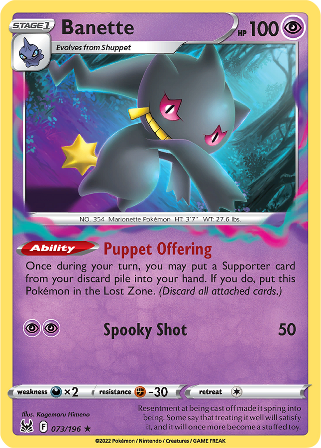Banette 073/196 Reverse Holo Lost Origin Pokemon Card